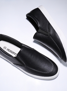 小白鞋男夏季韩版潮流白色懒人鞋男百搭休闲鞋青年防水透气小皮鞋