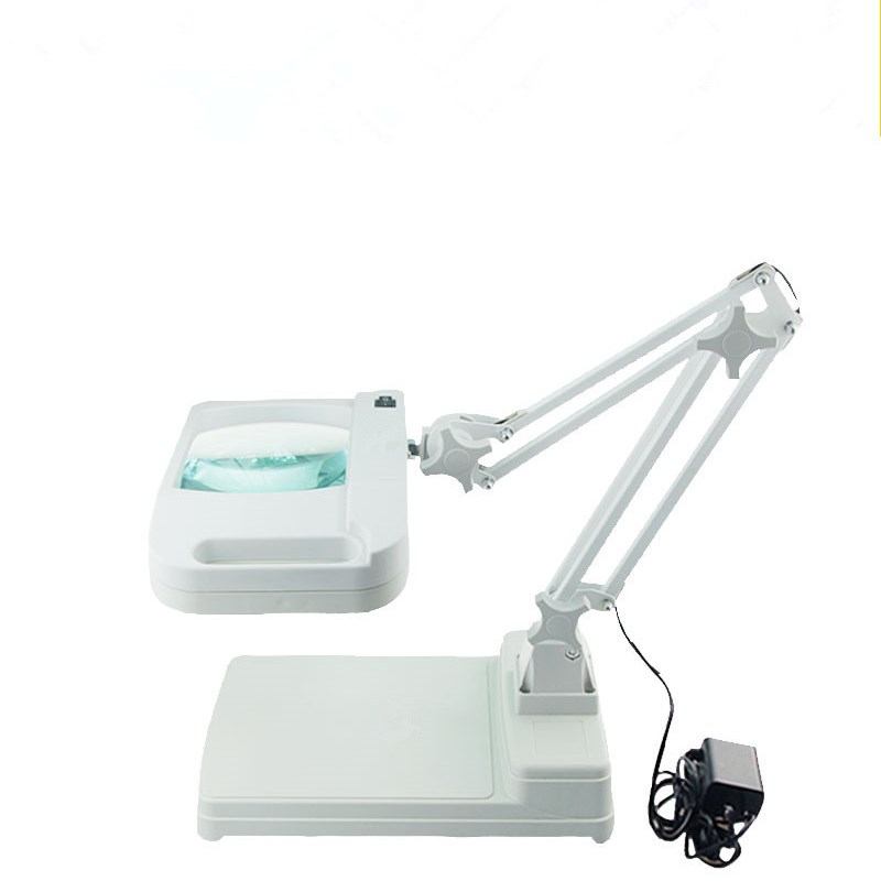。升降式方形台式放大镜 5 10倍 工作照明带灯放大镜台灯 电子维