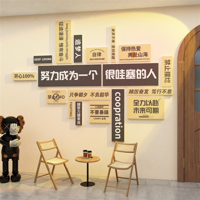 奶茶咖啡店墙壁面装饰品摆件网红拍照区布置打卡场背景创意贴纸画