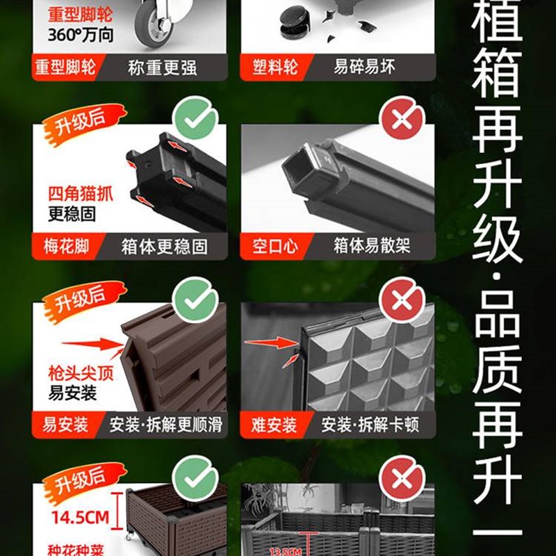 种植箱带轮子种菜盆阳台蔬菜花箱长方形家庭户外塑料专用花盆移动