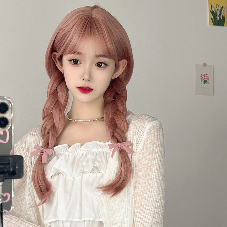 假发女长发【玫瑰粉潮色微卷】自然仿真长卷发全头套时尚2022新款
