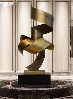 酒店大堂大型落地抽象摆件售楼处大厅不锈钢铁艺抽象飘带落地雕塑