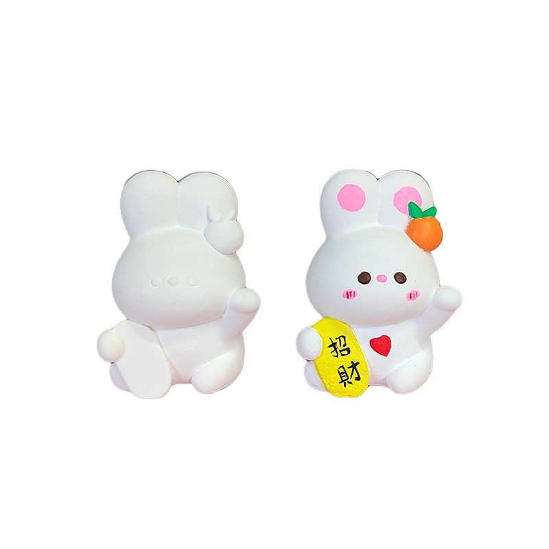 2023国潮本命年兔子石膏娃娃涂色小号迷你3d白胚diy彩绘涂鸦摆件