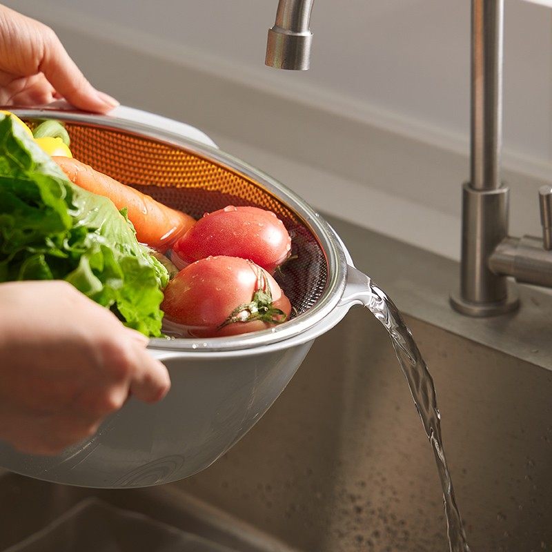 双层洗菜盆沥水篮洗水果筐子不锈钢家用厨房淘米神器塑料收纳漏篓