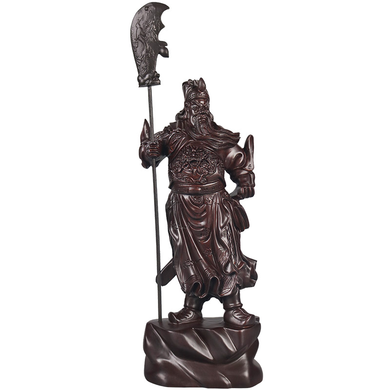 黑檀木雕关公摆件实木雕刻佛像大号武财神像客厅玄关装饰开业送礼