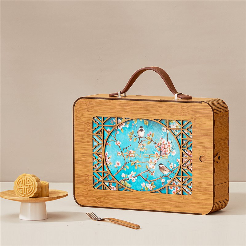 新款月饼礼盒包装盒高档月饼盒中秋送礼竹盒礼品盒空盒子定制logo