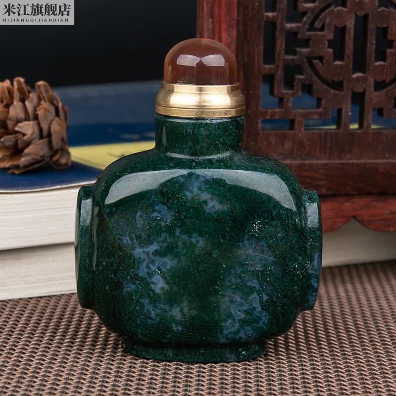 玛瑙玉石鼻烟壶薄膛纯手工雕刻手把件中国风特色民间手工艺