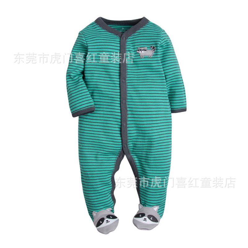 厂家18春秋款婴儿衣服长袖包脚哈衣新生儿纯棉连体衣宝宝爬服