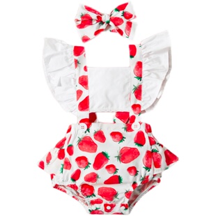 .Baby Girl Jumpsuit Ruffle Backless Onesies + Headband outfi