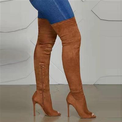 Womens over-the-knee boots wind side zip fish mouth high fi