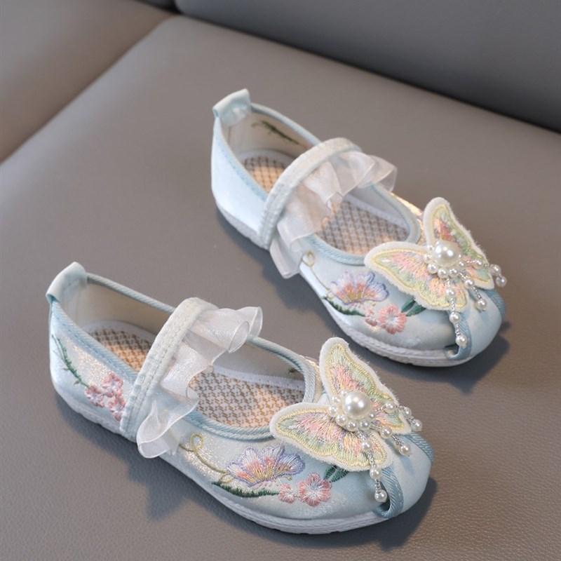 厂家中国风女童汉服鞋唐朝鞋子儿童古风老北京绣花童鞋女宝宝古装