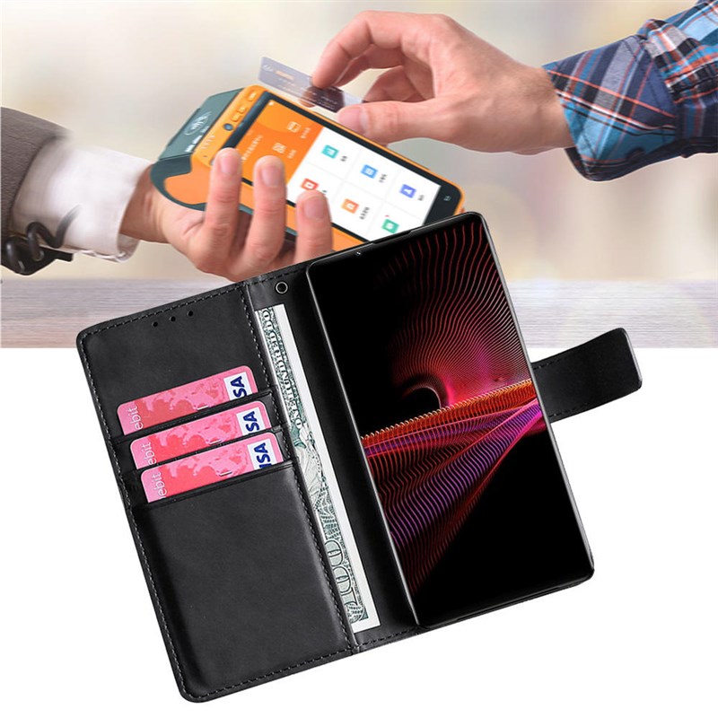 适用XZ3跨境卡槽手机壳1 III纯色皮套Xperia Pro I简约保护套