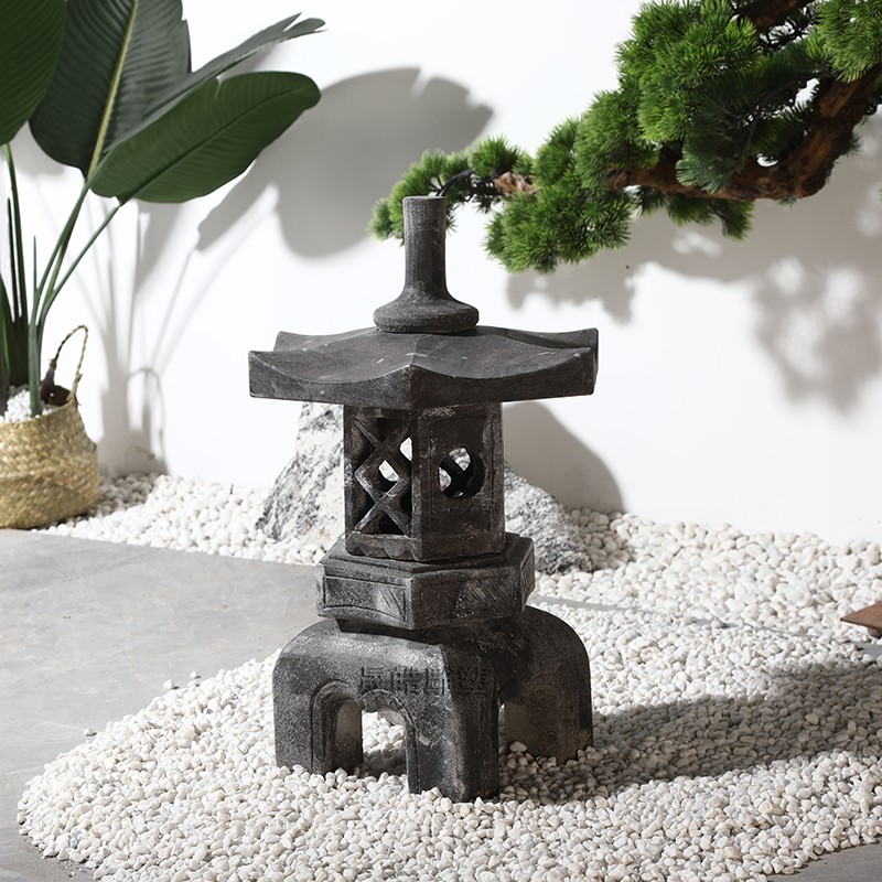 石灯笼日式庭院石雕石灯仿古中式太阳能石头灯塔户外景观草坪摆件