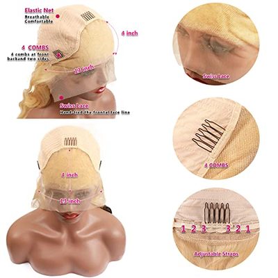ZWJSH 24 Inch Blonde Lace Front Wigs Human Hair Body Wave 13