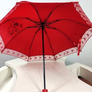 红伞结婚新娘伞婚礼女方出门用的大红色雨伞接亲陪嫁折叠婚庆用品
