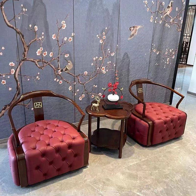 新中式实木单人沙发别墅酒店客厅乌金木轻奢洽谈休闲椅三件套组合