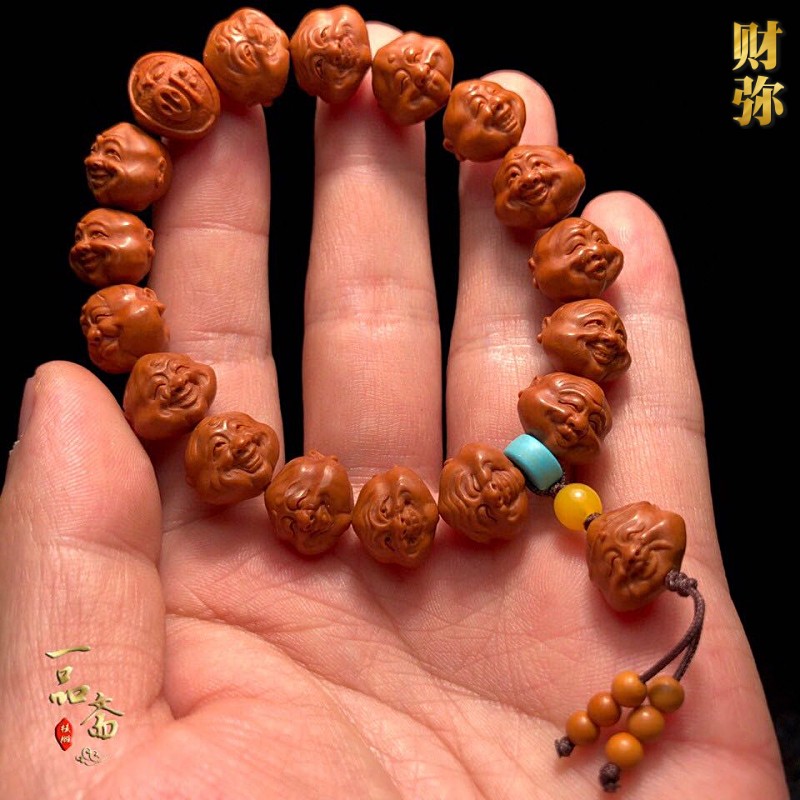 龙纹桃核雕刻财弥核雕财神弥勒佛手串桃木手链桃胡非小核桃橄榄核
