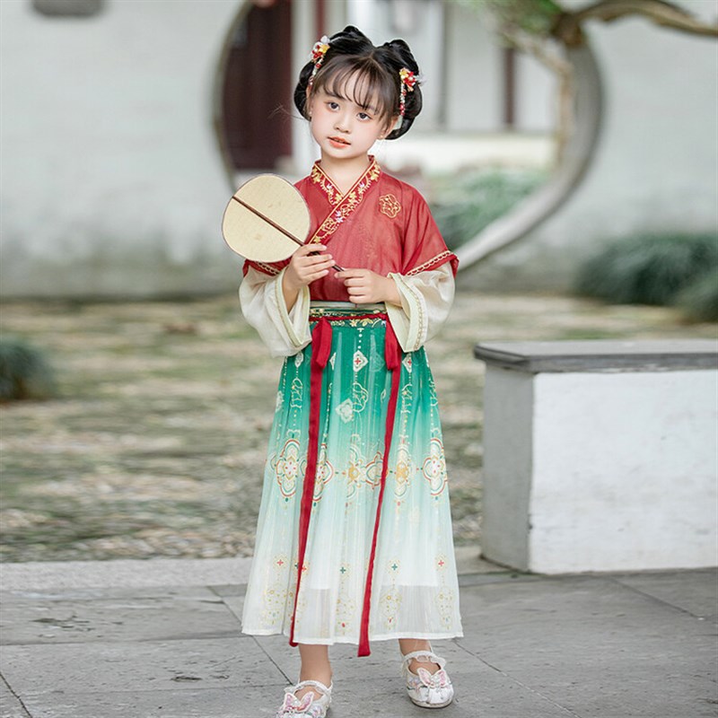 女童汉服连衣裙超仙中国风童装小女孩古筝演出服儿童唐装表演服8