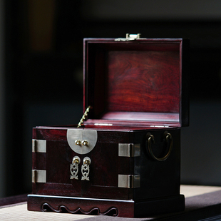 鸳鸯戏水官皮箱印度小叶紫檀木首饰盒百宝嵌红木珠宝箱收纳盒7115