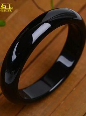 天然巴西黑玛瑙手镯纯玉髓玉镯子黑色曜石玉石玉器直播货源