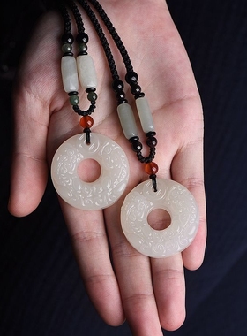 仿和田玉平安扣项链女平安锁福牌吊坠母亲节生日礼物送妈妈婆婆