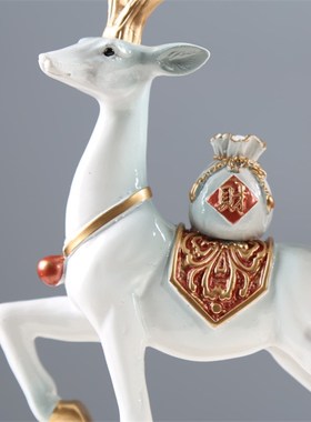 招财鹿摆件钱袋元宝装饰品平安喜乐柿柿如意电视柜酒柜玄关家居