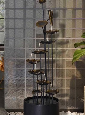 酒店大型铁艺属荷叶摆件QZE酒店大堂落地水流喷饰泉招金财客厅装