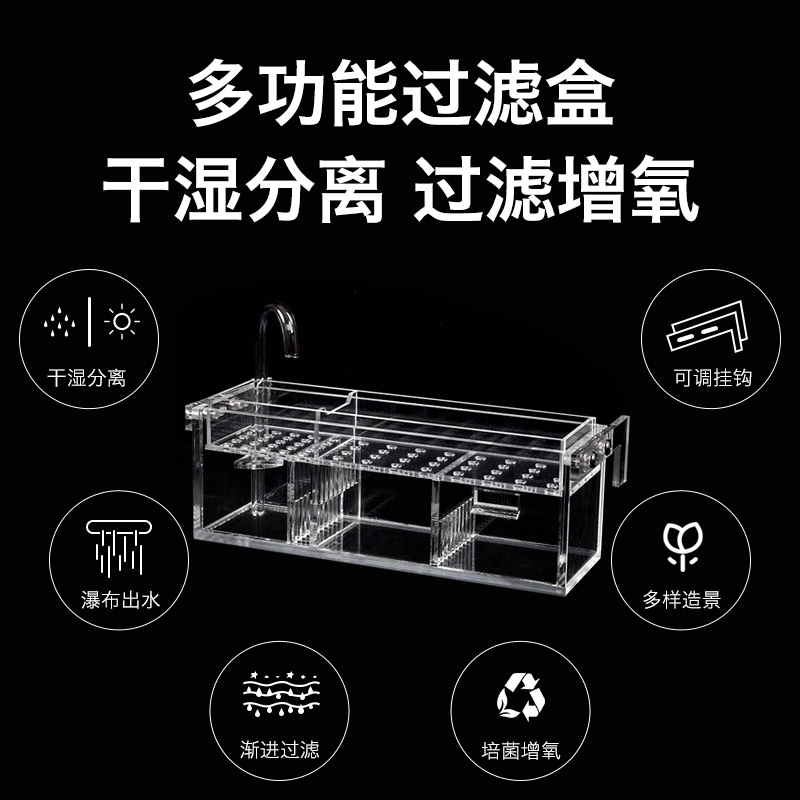 鱼缸上置过滤盒干湿分离三合一净水循环器小型乌龟缸壁挂式滴流盒