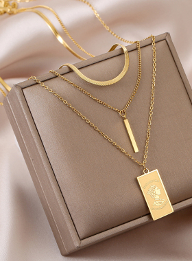 Stainless Steel Gold Color Multi-layer Geometric Necklace Fo