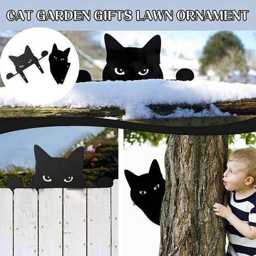 Black peep cat garden outdoor decoration gift fence yard ca