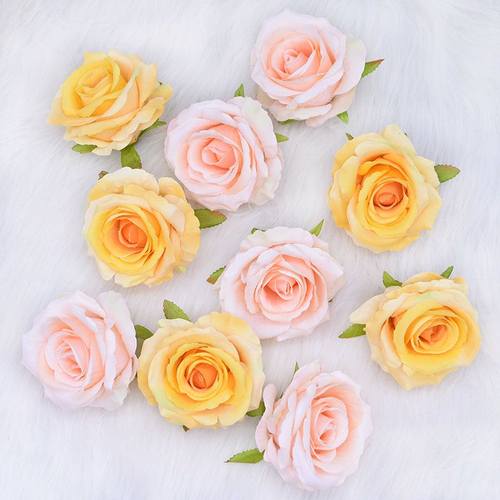 NEW 5/10pcs 10cm Artificial Flowers Head Silk Rose Flower Fo