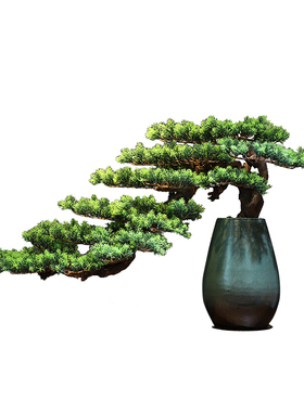 新中式仿真迎客松摆件实木客厅玄关民宿办公室酒店绿植盆景装饰品