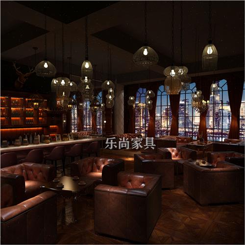 美式复古酒吧沙发威士忌吧清吧酒馆卡座咖啡厅西餐厅桌椅组合欧式