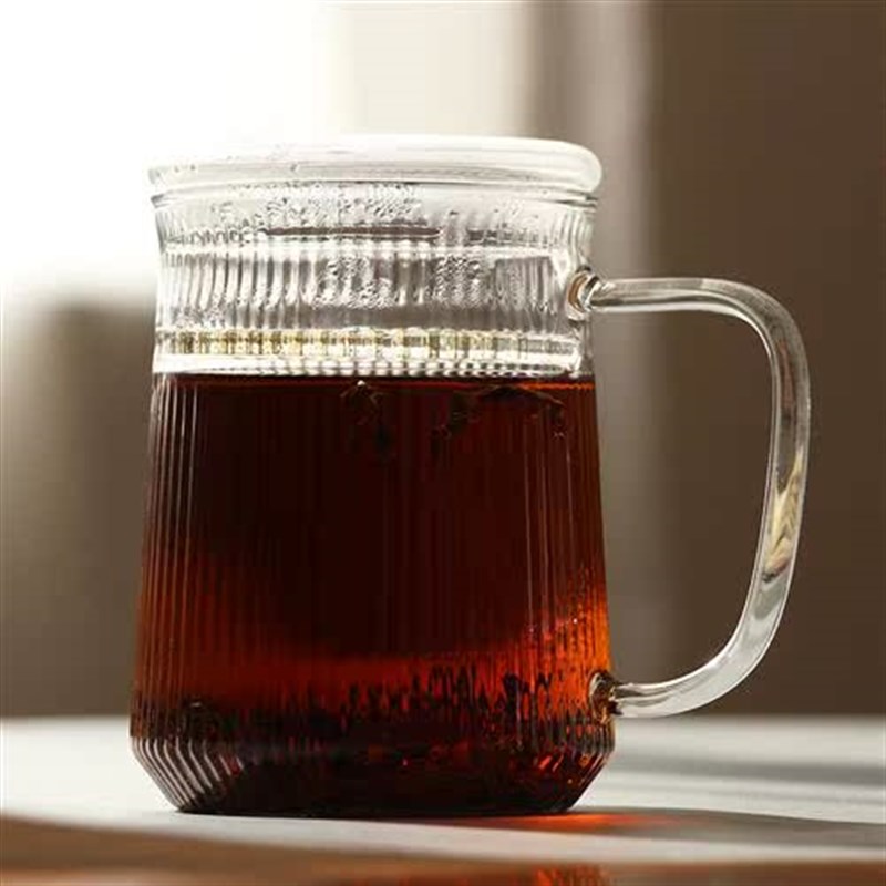 耐热玻璃茶杯 竖纹带盖月牙过滤杯绿茶杯茶N水R分离泡茶杯大容量图片