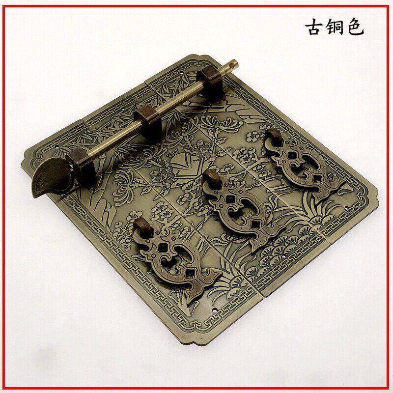 仿古直条柜门拉手衣柜书柜门锁拉手带插销家具五金铜配件