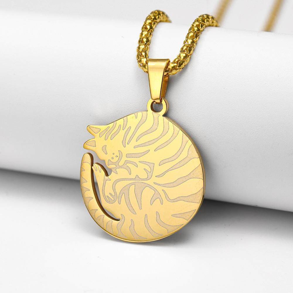 Temu热卖时尚新款可爱的宠物卷曲猫吊坠项链时尚条纹猫咪猫链颈链,饰品/流行首饰/时尚饰品新,银饰项链,淘宝优惠券,粉丝福利购,淘宝优惠卷