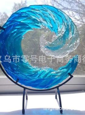 适配独立站新款  Ocean Wave Fused Glass Sculpture 海浪 亚克力