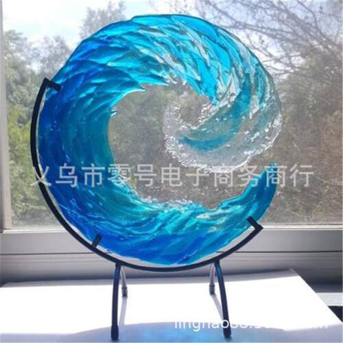 适配独立站新款  Ocean Wave Fused Glass Sculpture 海浪 亚克力