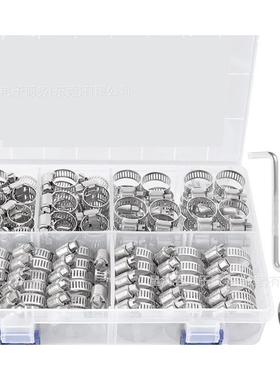 适配跨境96PCS盒装304不锈钢美式强力卡箍水管油管重型蜗轮软
