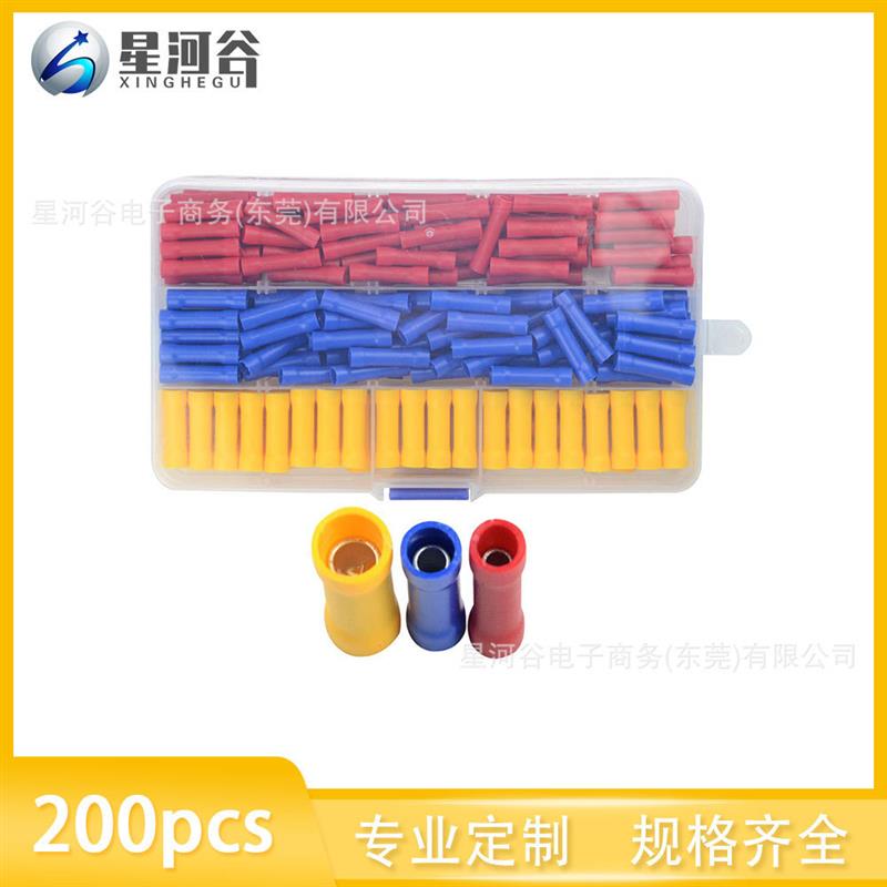 适配200 件BV1.25/BV2/BV5.5蓝黄红对接接头压接连接器直线端子连