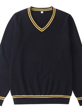 好货儿童鸡心领毛衣秋冬男女童V领藏青色针织衫灰色中小学生校服