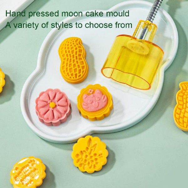 6 Style Round Flower Mooncake Mold Set Moon Rabbit And