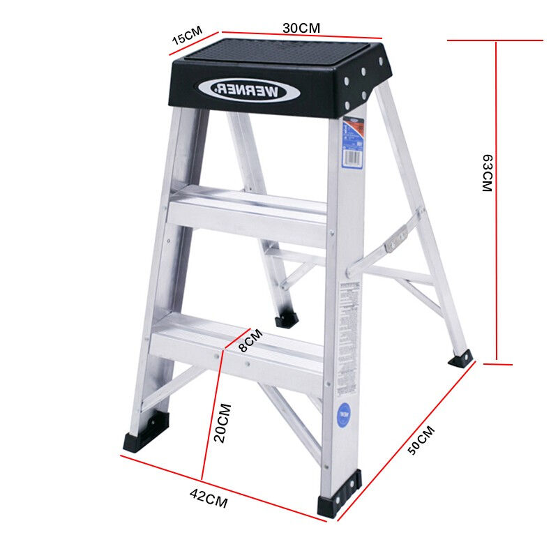 厂家稳耐werner梯子家用铝合金三步人字梯0.7米登高爬梯小梯蹬150