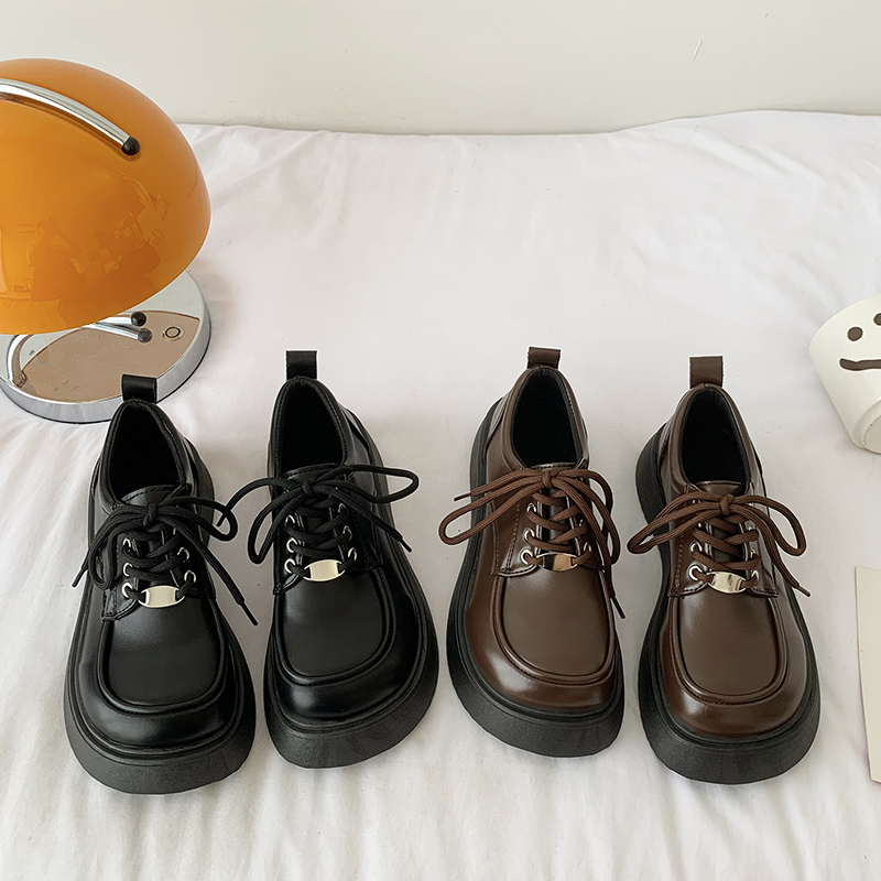 英伦风小皮鞋女春秋2022新款百搭系带厚底松糕日系jk大头玛丽珍鞋