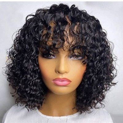 Jerry Curly Short Pixie Bob Cut Human Hair Wigs With Bangs N