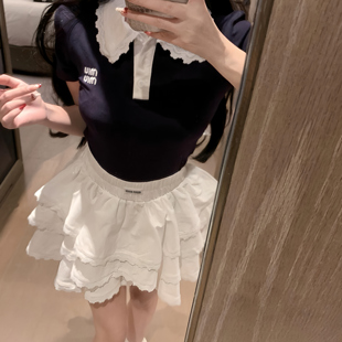 女 韩版 甜美学院风短袖 T恤女夏季 小个子减龄高腰显瘦蓬蓬短裙套装