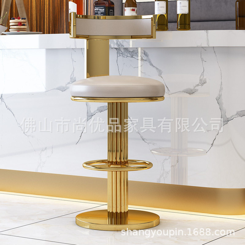 轻奢不锈钢吧台 椅休闲创意餐厅酒店酒吧咖啡厅高脚凳椅 旋转吧椅