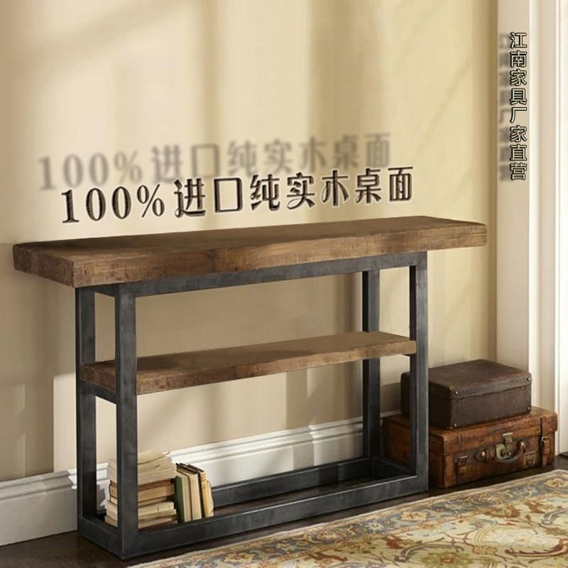 美式复古铁艺实木玄关餐边桌