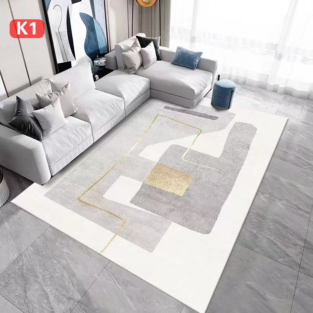 地毯客厅2025轻奢灰色免洗可擦卧室床边地垫极简沙发毯家居几何