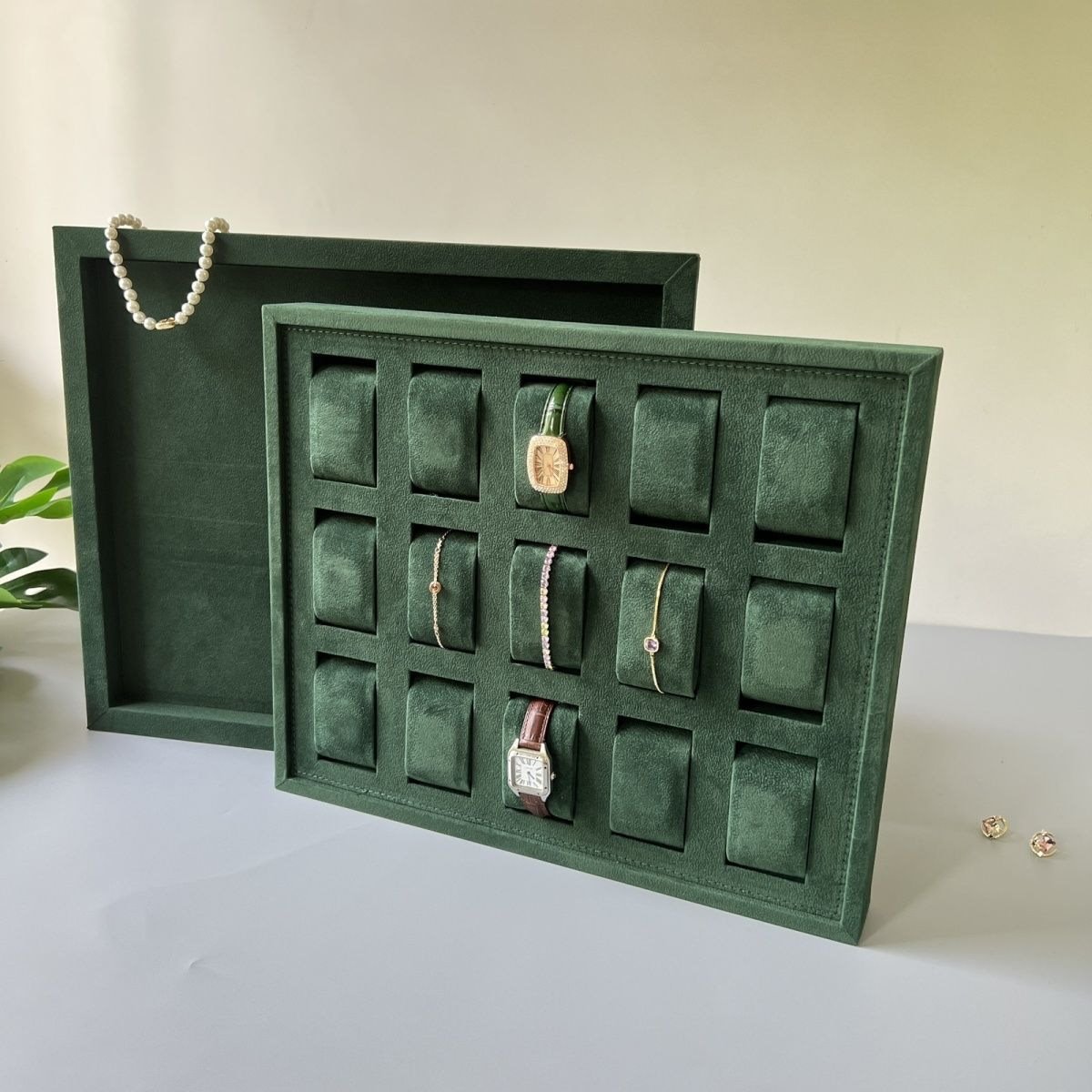 新款首饰展示盘摆摊用绿色棕色灰色15格18格24格饰品展示盘展示架